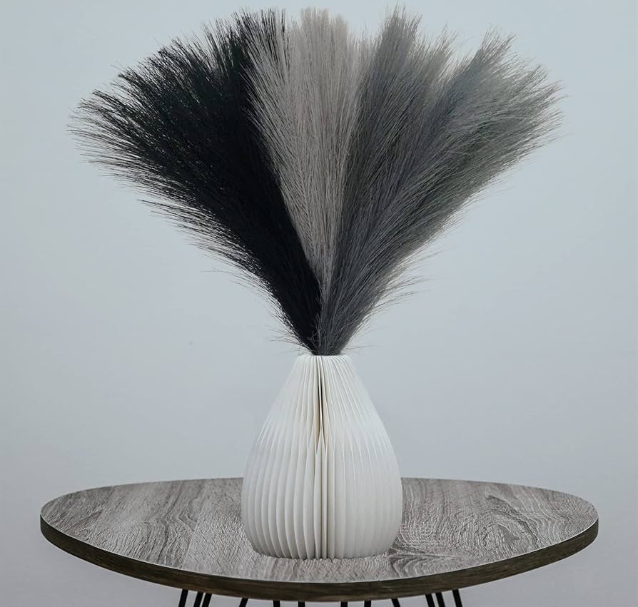 6 Pcs 17" Faux Dried Pampas Grass Decor, Fluffy Fake Small Pompas Artificial Black Grey Gray Pomp... | Amazon (US)