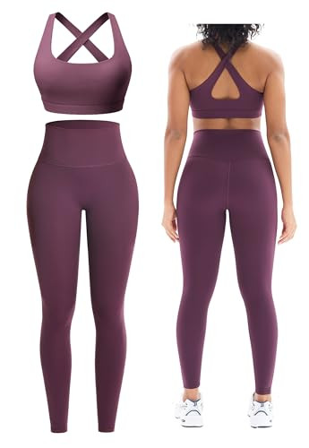Workout Sets for Women 2 Piece Outfits Cute Gym Athletic Pilates Clothes Conjunto Deportivo Para Mujer Seamless High Waist Yoga Leggings and Padded Sports Bras Two Piece Matching Set (P080 Pur M) | Amazon (US)