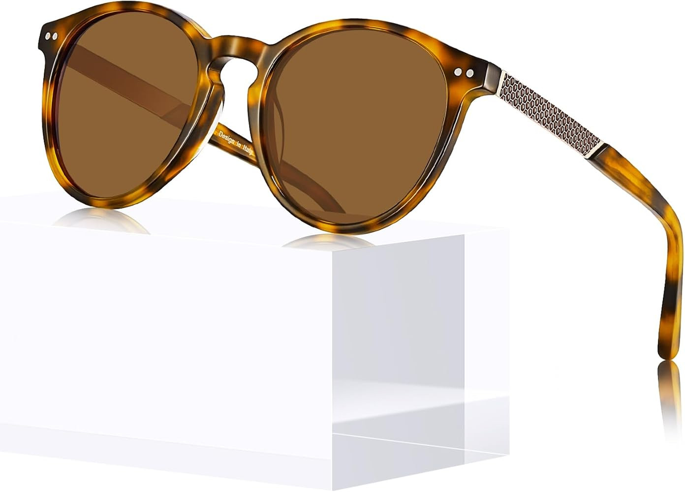 CARFIA Retro Acetate Round Polarized Sunglasses For Women UV Protection, Small Face Frame Vintage... | Amazon (US)