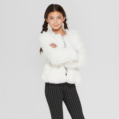 Girls' Fuzzy Long Sleeve Jacket - art class™ White | Target