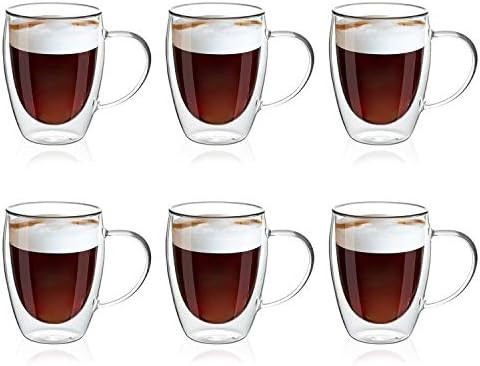 Amazon.com | MEWAY 12oz/6 pack Coffee Mugs,Clear Glass Double Wall Cup with handle for Coffee, Te... | Amazon (US)