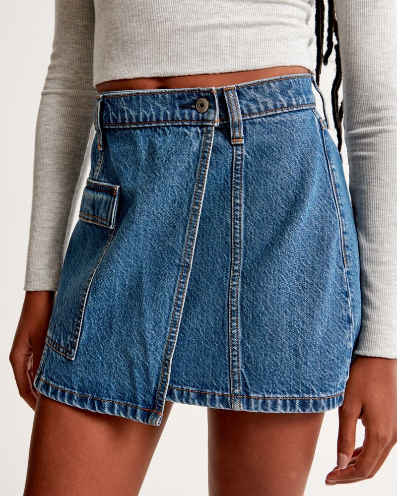 Denim Cargo Wrap Mini Skirt | Abercrombie & Fitch (US)