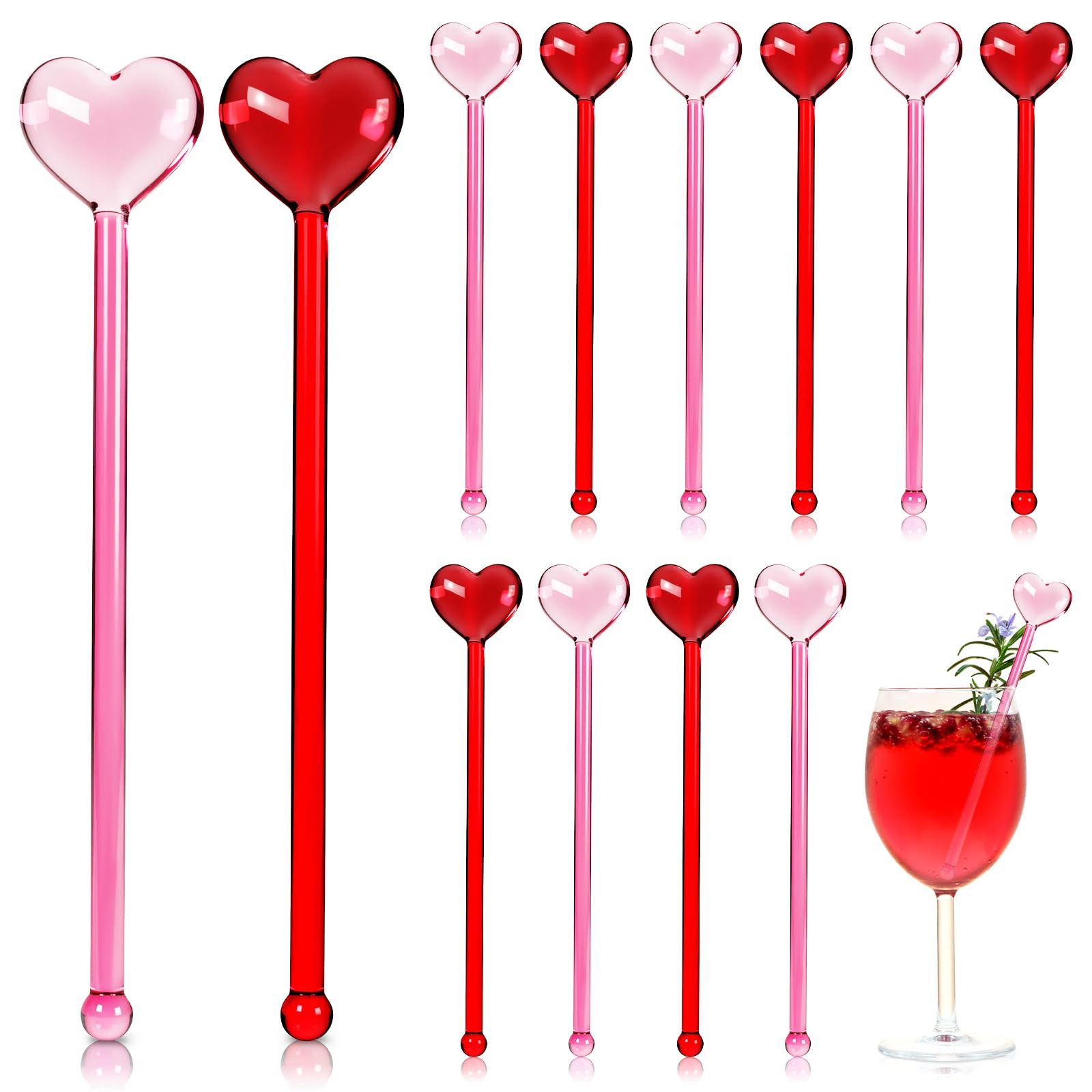 12 Pcs Heart Glass Drink Stirrers 7 Inch Swizzle Sticks for Cocktails Coffee Reusable Heart Shape... | Amazon (US)