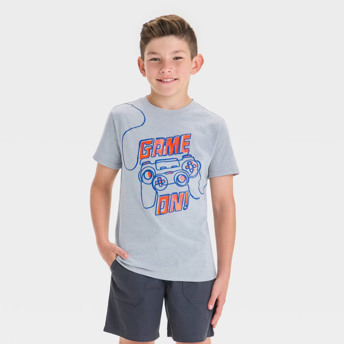 Boys' Short Sleeve 'Game On!' Graphic T-Shirt - Cat & Jack™ Gray | Target