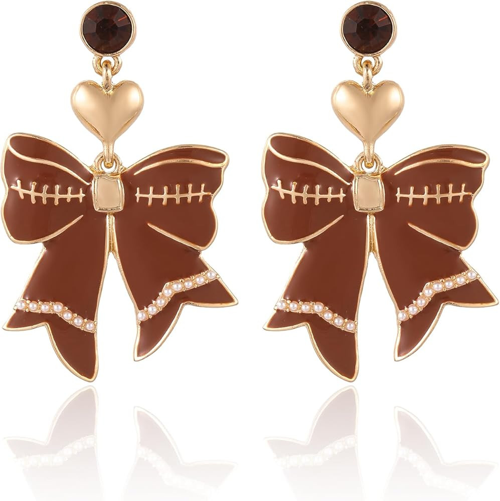 Football Dangle Earrings for Women | Bow Heart Football Earrings | Game Day Earrings | Jewelry Gi... | Amazon (US)
