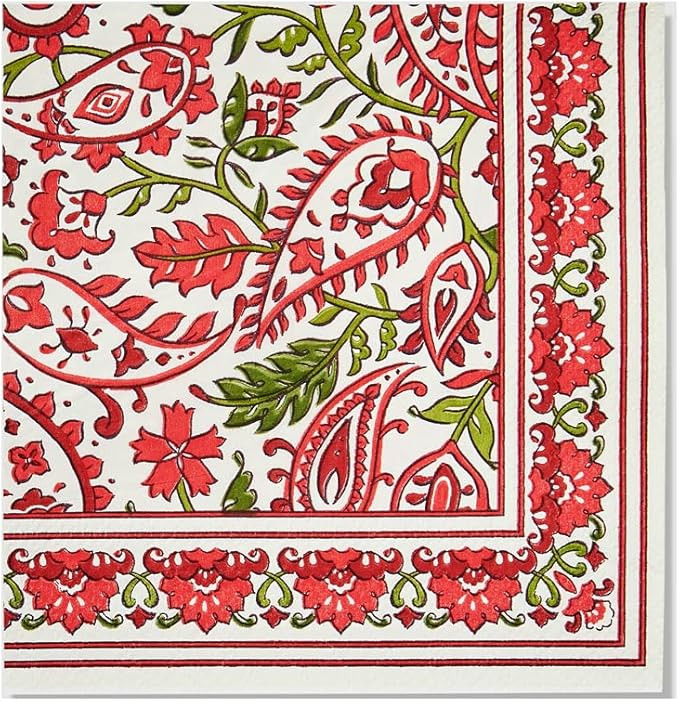 Coterie Paisley Cocktail Napkins (Set of 25 Napkins) - Red and Green Floral Napkins for Christmas... | Amazon (US)