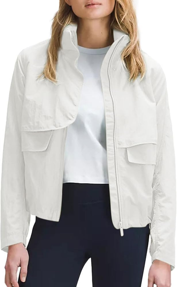 Zwurew Women Cropped Lightweight Jackets Fashion Zip Up Hood Military Utility Anorak Coat with Po... | Amazon (US)