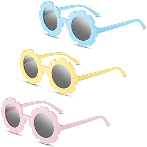 3 Pieces Kids Flower Sunglasses Toddler Girls Round Flower Glasses Baby Cute Sunglasses Outdoor Beach Colorful Eyewear (Blue, Purple, Yellow) | Amazon (US)