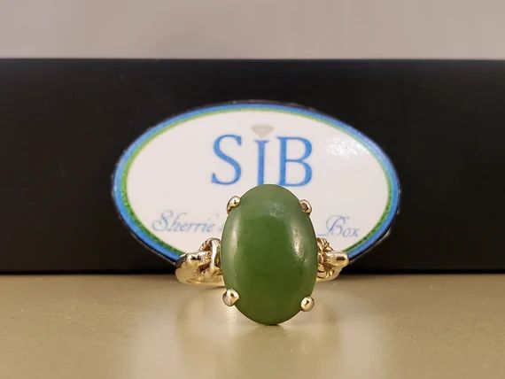 Jade Rings, Vintage Jade Rings, Vintage 14k Yellow Gold Green Jade Ring, Oval Jade Statement Ring... | Etsy (US)