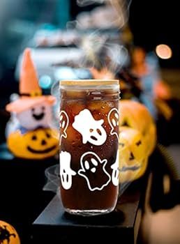 Halloween Cups, 24oz Halloween Mason Jar with Lid and Straw Halloween Tumbler Coffee Cups Hallowe... | Amazon (US)