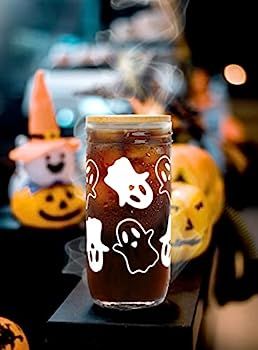 Halloween Cups, 24oz Halloween Mason Jar with Lid and Straw Halloween Tumbler Coffee Cups Hallowe... | Amazon (US)