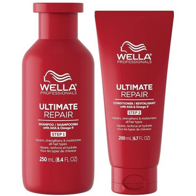 Wella ULTIMATE REPAIR Shampoo (250mL / 8.4 oz - Step 1) & Conditioner (200mL / 6.7 oz - Step 2) Kit with AHA & Omega-9 Duo Set | Target