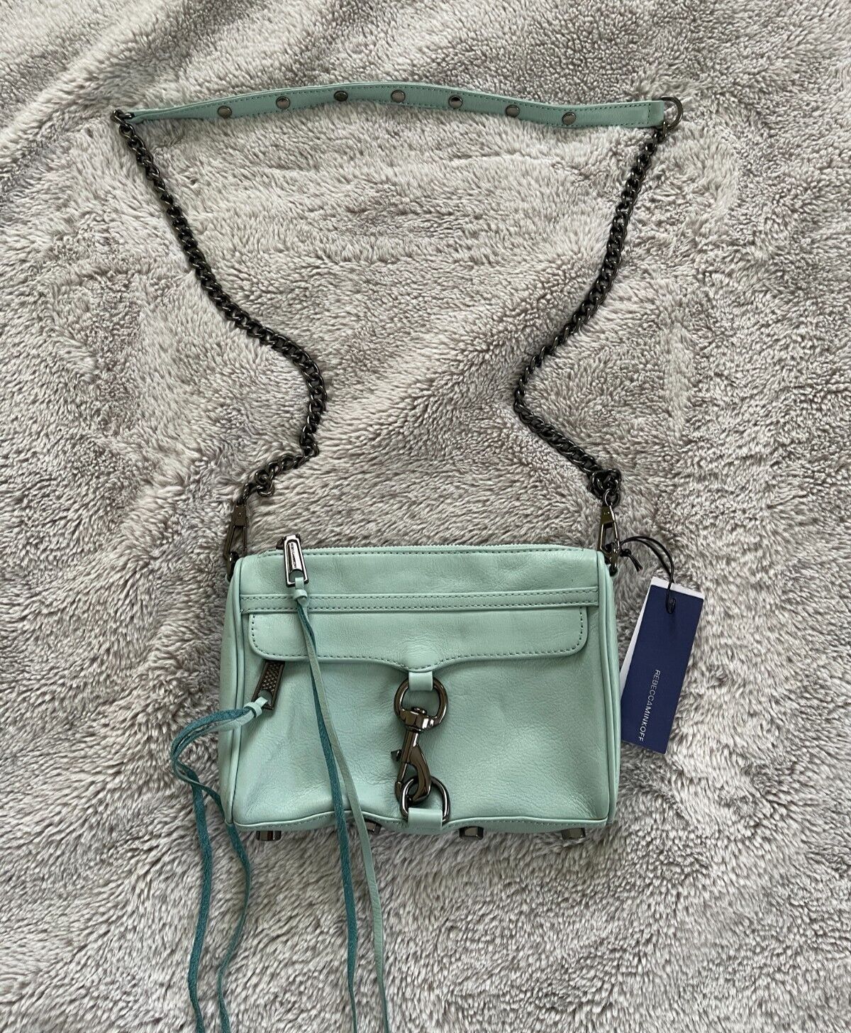 Rebecca Minkoff Sea Mist Blue Leather Mini Mac Messenger Crossbody Bag | eBay AU
