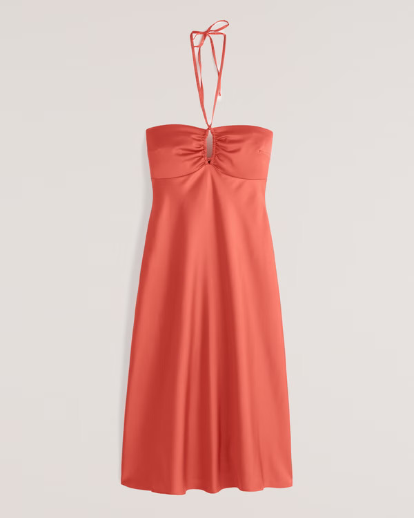 Halter Satin Slip Midi Dress | Abercrombie & Fitch (US)