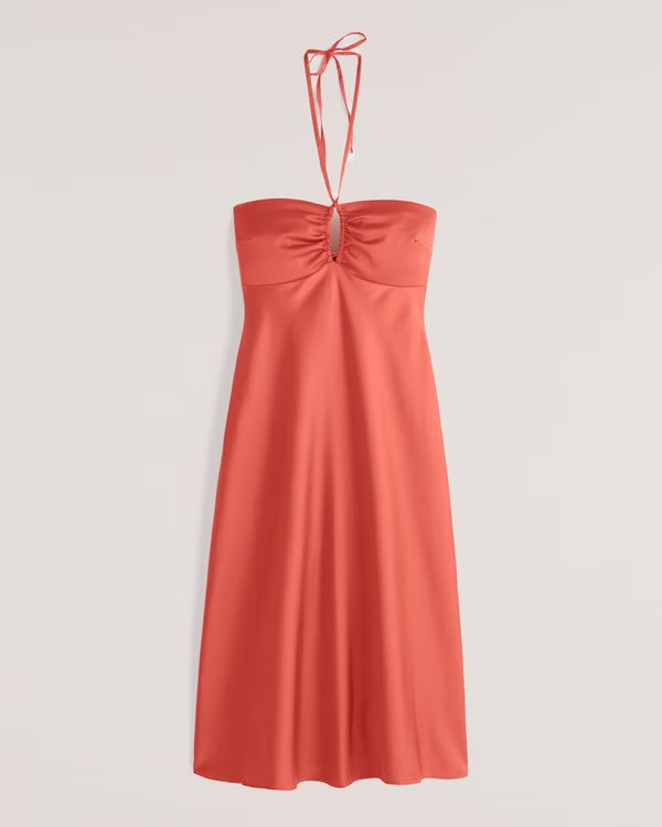 Halter Satin Slip Midi Dress | Abercrombie & Fitch (US)