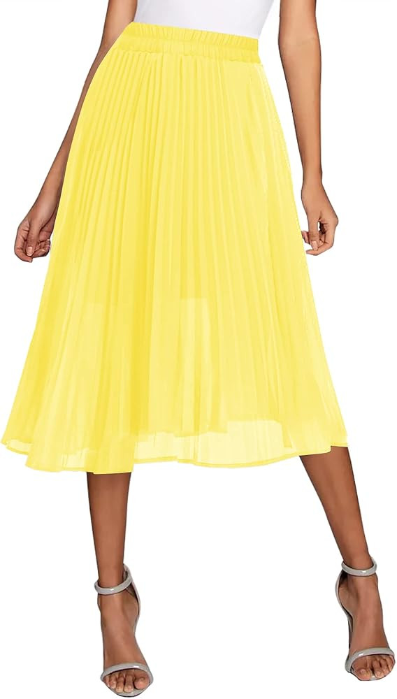 Urban CoCo Women's Elastic High Wasit Pleated Skirt Woven Casual Midi Swing Skirt | Amazon (US)