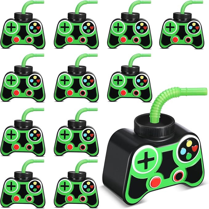 Mifoci 12 Pcs Plastic Video Gaming Cups with Straws and Lids, 12 oz Gamer Birthday Party Cups Gam... | Amazon (US)