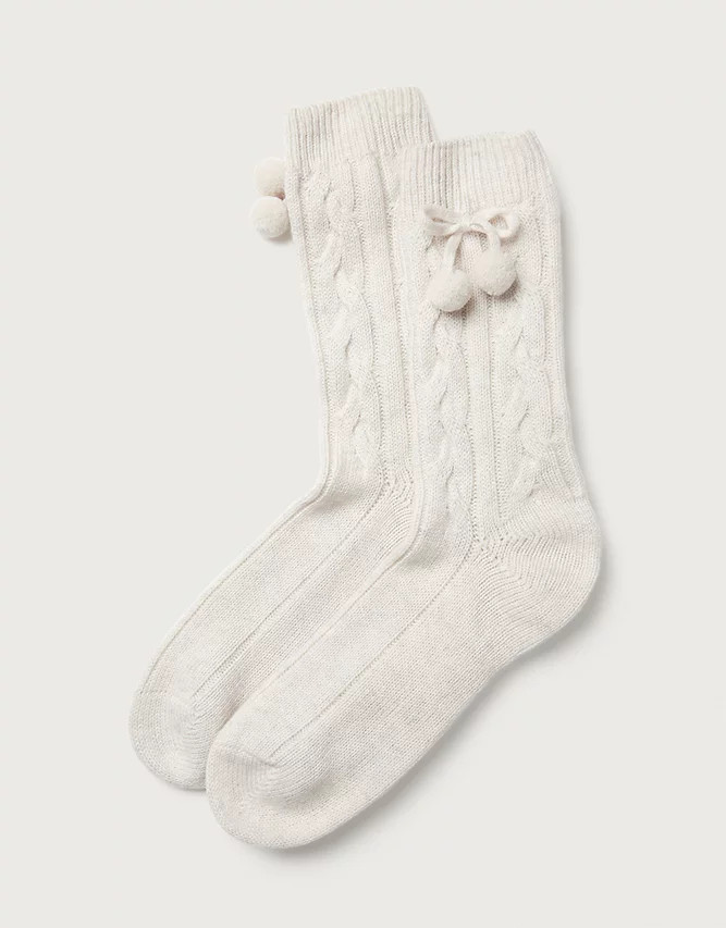 Cable Pom-Pom Socks with Cashmere | The White Company UK & ROW