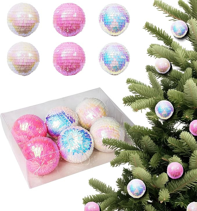 3" Christmas Balls Ornaments Iridecent Pastel Set of 6, Xmas Tree Toppers Hanging Picks Decor, Pa... | Amazon (US)