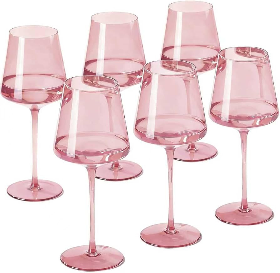 Physkoa Pink Wine Glasses Set of 6-16oz Hand-Blown Pink Wine Glass with Long Stem, Unique Red&Whi... | Amazon (US)