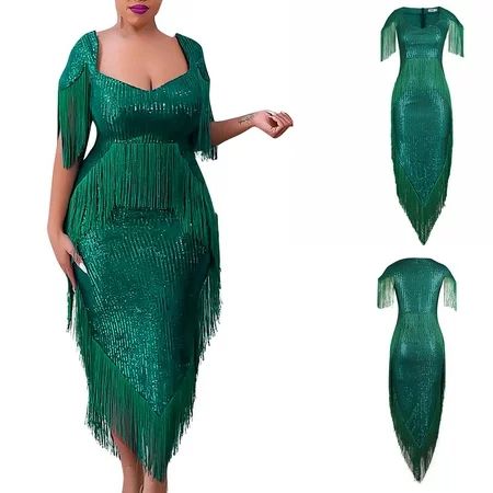 Cuoff Summer Dresses for Women 2023 Women s Solid Fashion Irregular Sexy Tassel Sequin Dress Green M | Walmart (US)