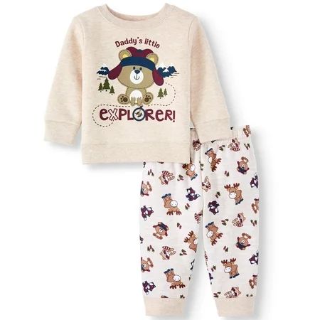 Baby Boy Graphic Sweatshirt & Print Sweatpants, 2pc Outfit Set | Walmart (US)