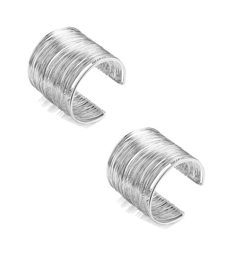 JEWPARK 2PCS Silver Cuff Bracelet for Women Silver Bangle Bracelets Set Silver Cuff Jewelry Silver Open Wide Bracelets Adjustable | Amazon (US)