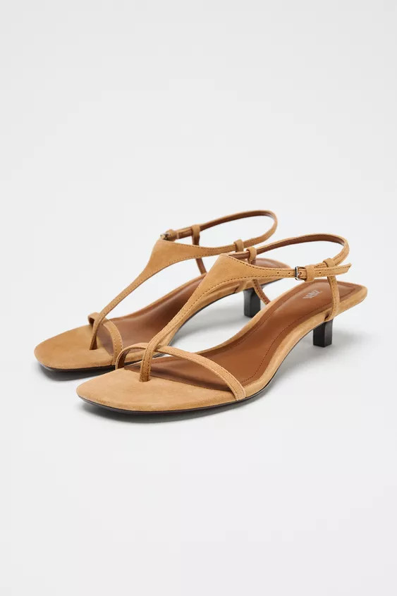 SUEDE KITTEN HEEL SANDALS | Zara US