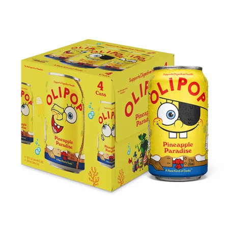 OLIPOP Prebiotic Soda, SpongeBob Pineapple Paradise, 12 fl oz, 4 pack, Pantry Pack | Walmart (US)