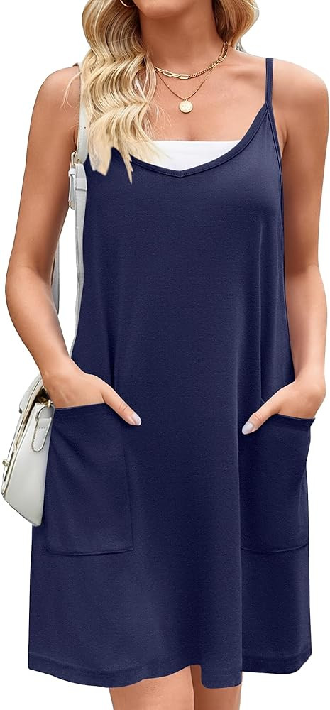 Zeagoo Women Summer Dresses Casual Beach Vacation Dress Spaghetti Strap Sundress Sleeveless Mini ... | Amazon (US)