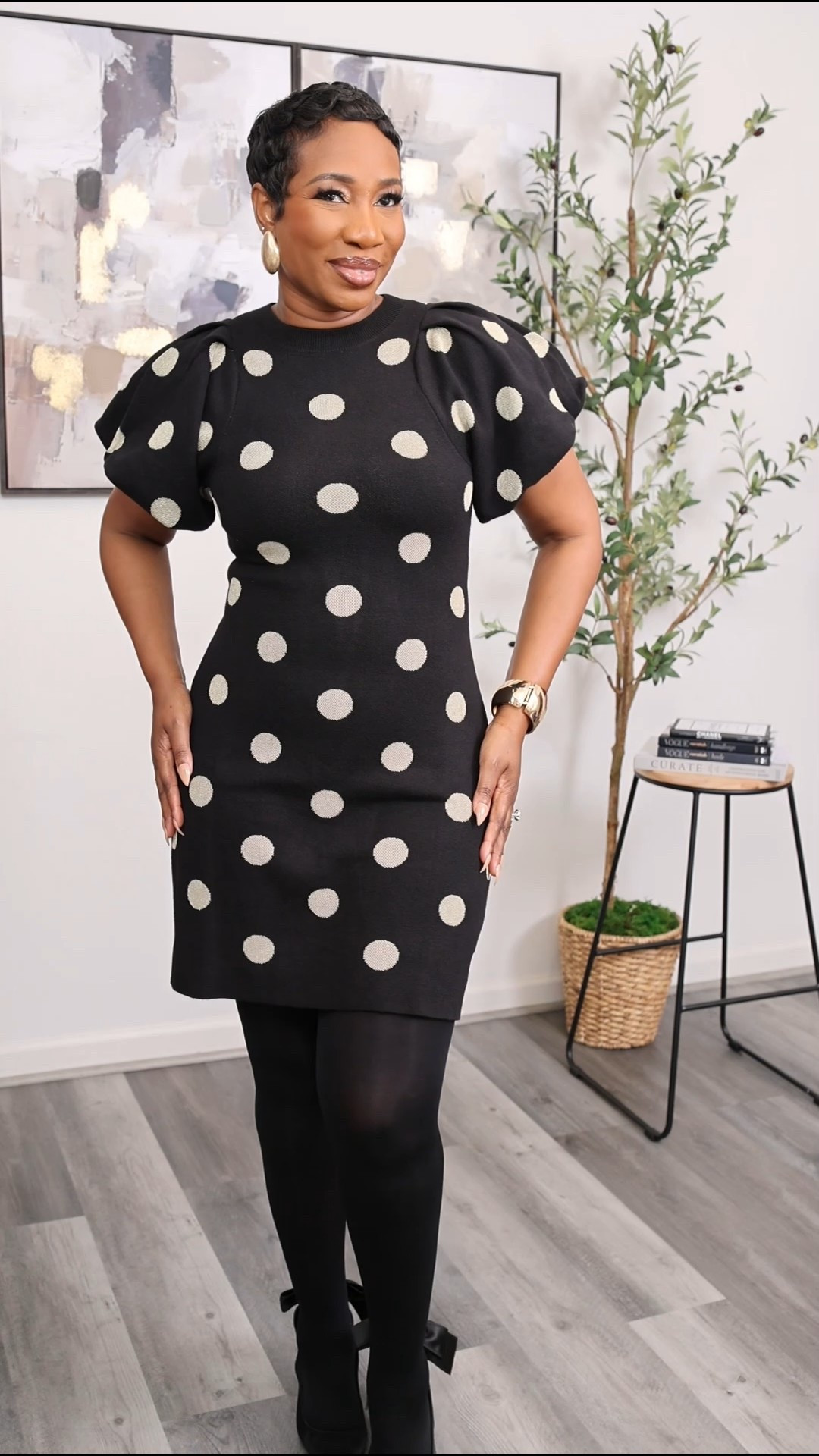Holiday outfit idea… This little polka dots sweater dress is perfect for the holidays. 
Size medium dress
Shoes fit true to size
#LTKStyleTip 

#LTKHoliday #LTKFindsUnder50