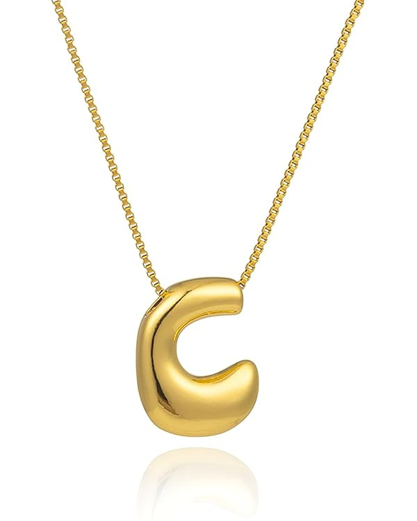 Bubble Letter Necklace 18K Gold Plated Balloon A-Z Initial Necklace for Women, Trendy Letter Pend... | Amazon (US)