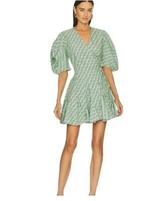 Rhode Claudine Green Jawahar Garden Puff Sleeve Wrap Mini Dress NWT Large | eBay US