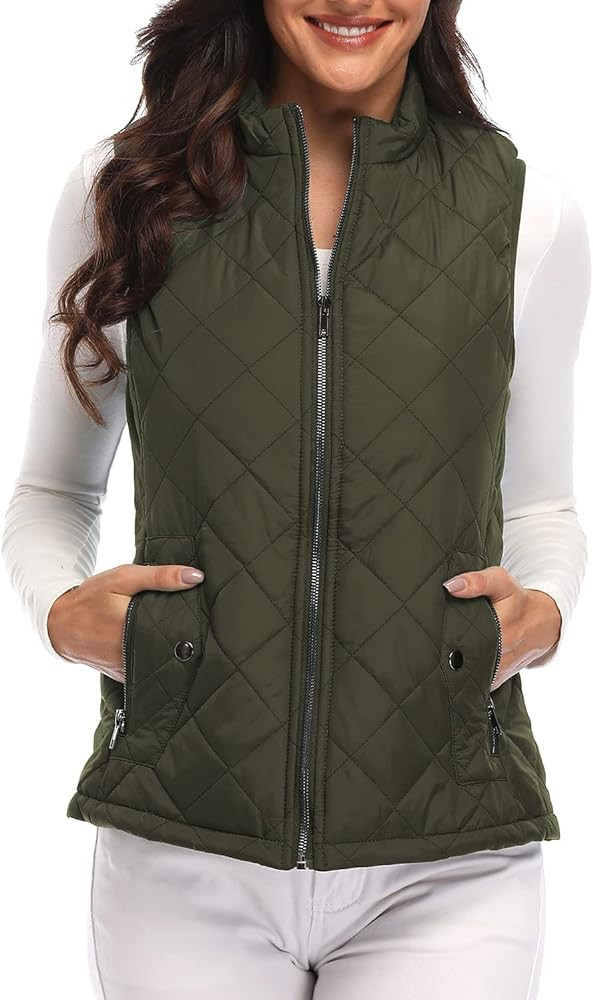 Argstar Women's Vest, Quilted Lightweight Zip Pockets Padded Gilet (Available in Inner Pockets) | Amazon (US)