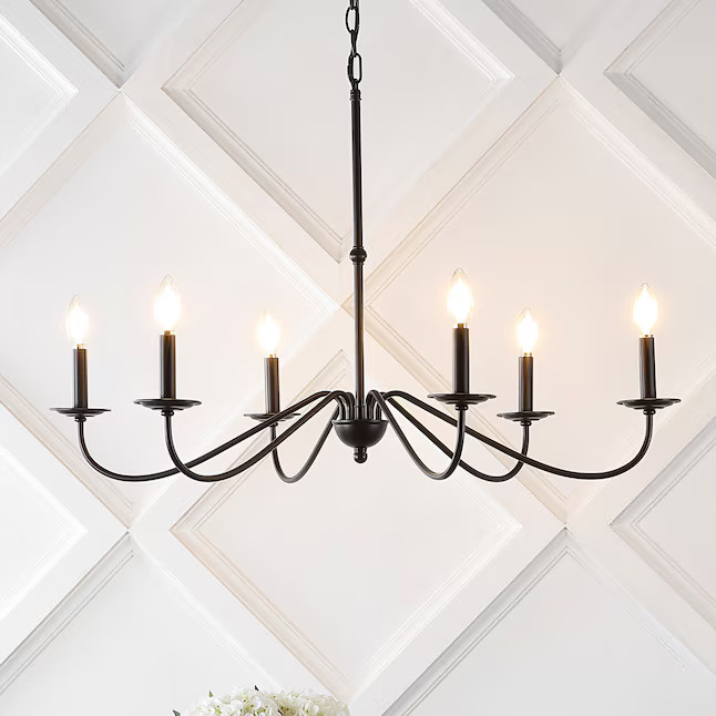 JONATHAN  Y Wicklow 34.75" Iron Bohemian Farmhouse 6 -Light Oil-rubbed Black Farmhouse Bare bulb ... | Lowe's