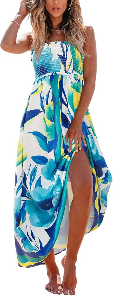 CUPSHE Women's Maxi Dresses Ditsy Floral Smocked Summer Sundress Sleeveless Ruffled Spaghetti Str... | Amazon (US)