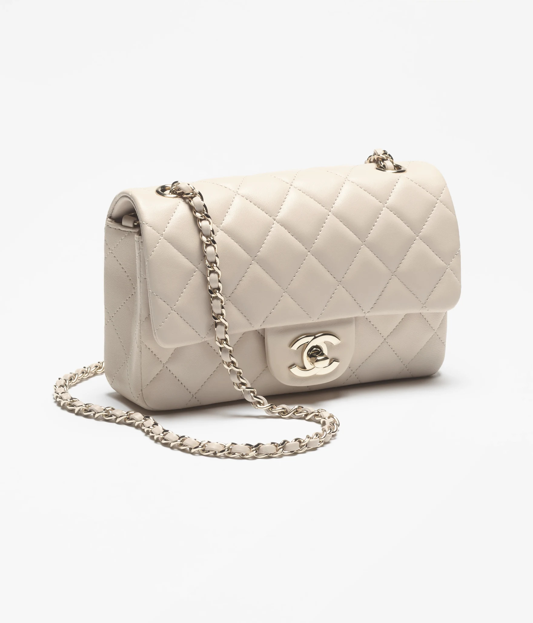 Mini flap bag, Lambskin & gold-tone metal, light beige — Fashion | CHANEL | Chanel, Inc. (US)