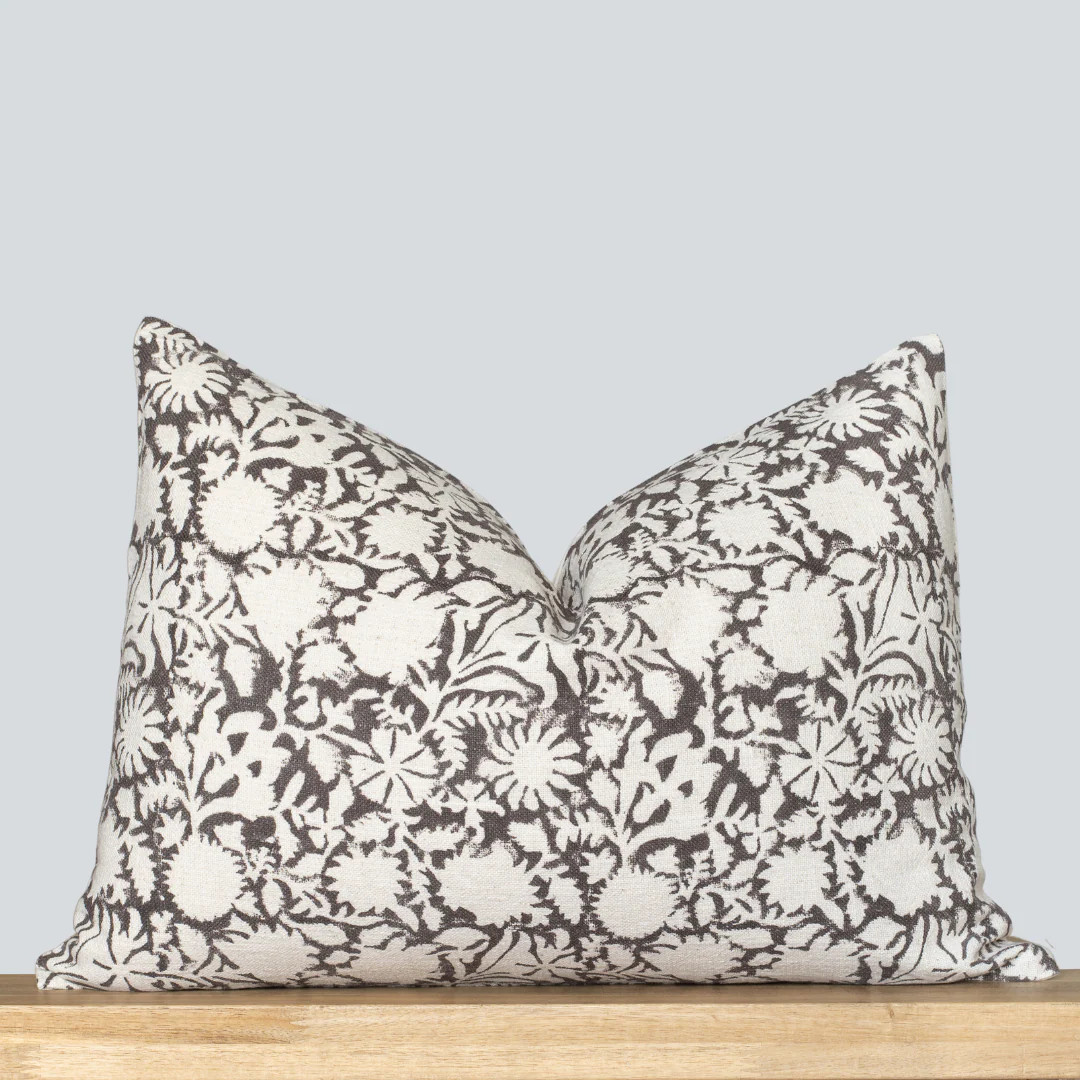 Laurel Floral Block Printed Pillow Cover | Chocolate Brown | Lumbar | Apartment No.3