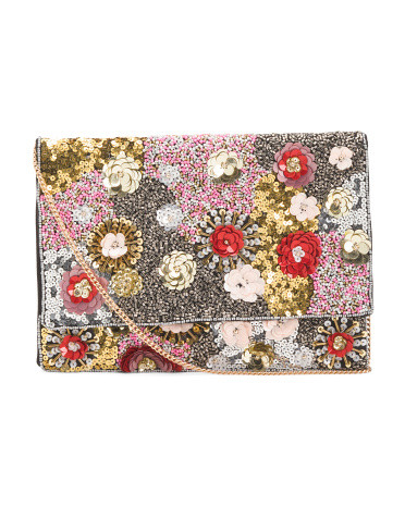 Beaded And Sequined Flower Collage Envelope Bag | TJ Maxx