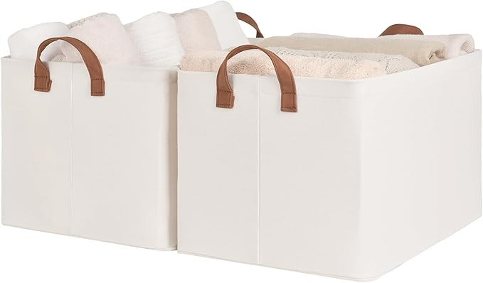 StorageWorks Storage Bins, Fabric Storage Bins for Shelves, Extra Large Storage Baskets with Meta... | Amazon (US)