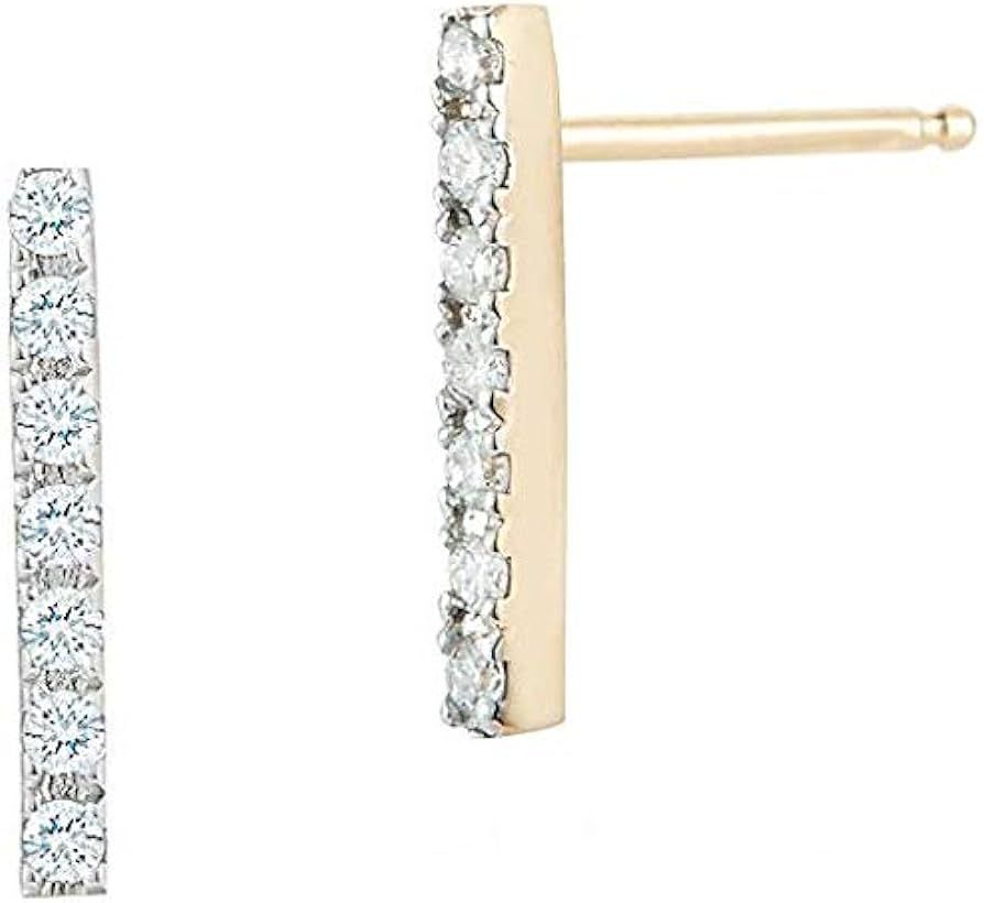 Amazon.com: Mateo New York, Mini Yellow Gold Diamond Bar Earring : Luxury Stores | Amazon (US)
