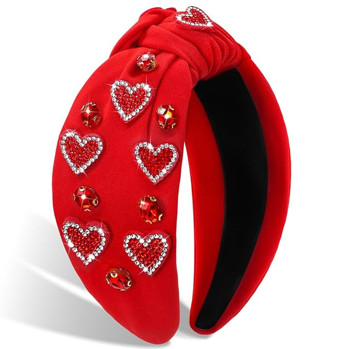 Palotay Red Heart Valentines Headband for Women Rhinestone Beaded Heart Headbands Valentine Day H... | Amazon (US)