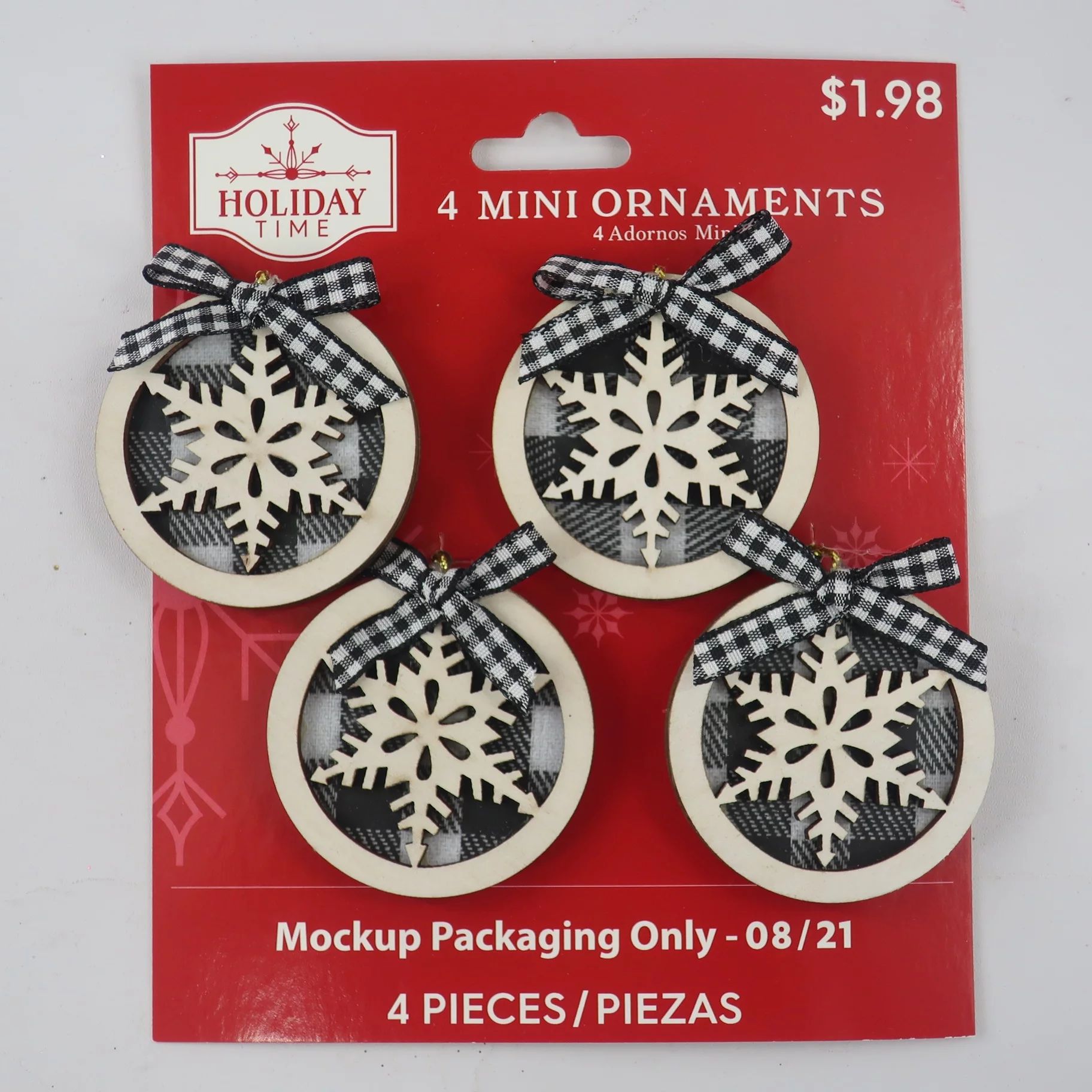 Holiday Time Buffalo Plaid Snowflake Disc Mini Christmas Ornaments, 4 Count - Walmart.com | Walmart (US)