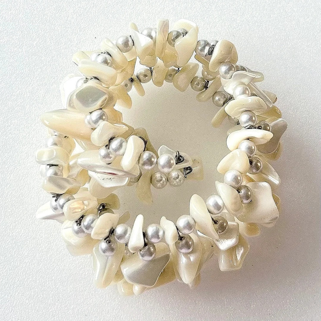 Vintage Glass Pearls and Mother of Pearl Chips Bangle 8.5” Flexible 1.25” Wide - Etsy | Etsy (Global)
