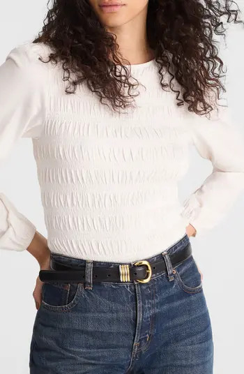 Smocked Boat Neck Long Sleeve Cotton Top | Nordstrom