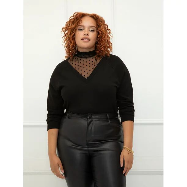 ELOQUII Elements Women's Plus Size Sheer Neck Sweater - Walmart.com | Walmart (US)