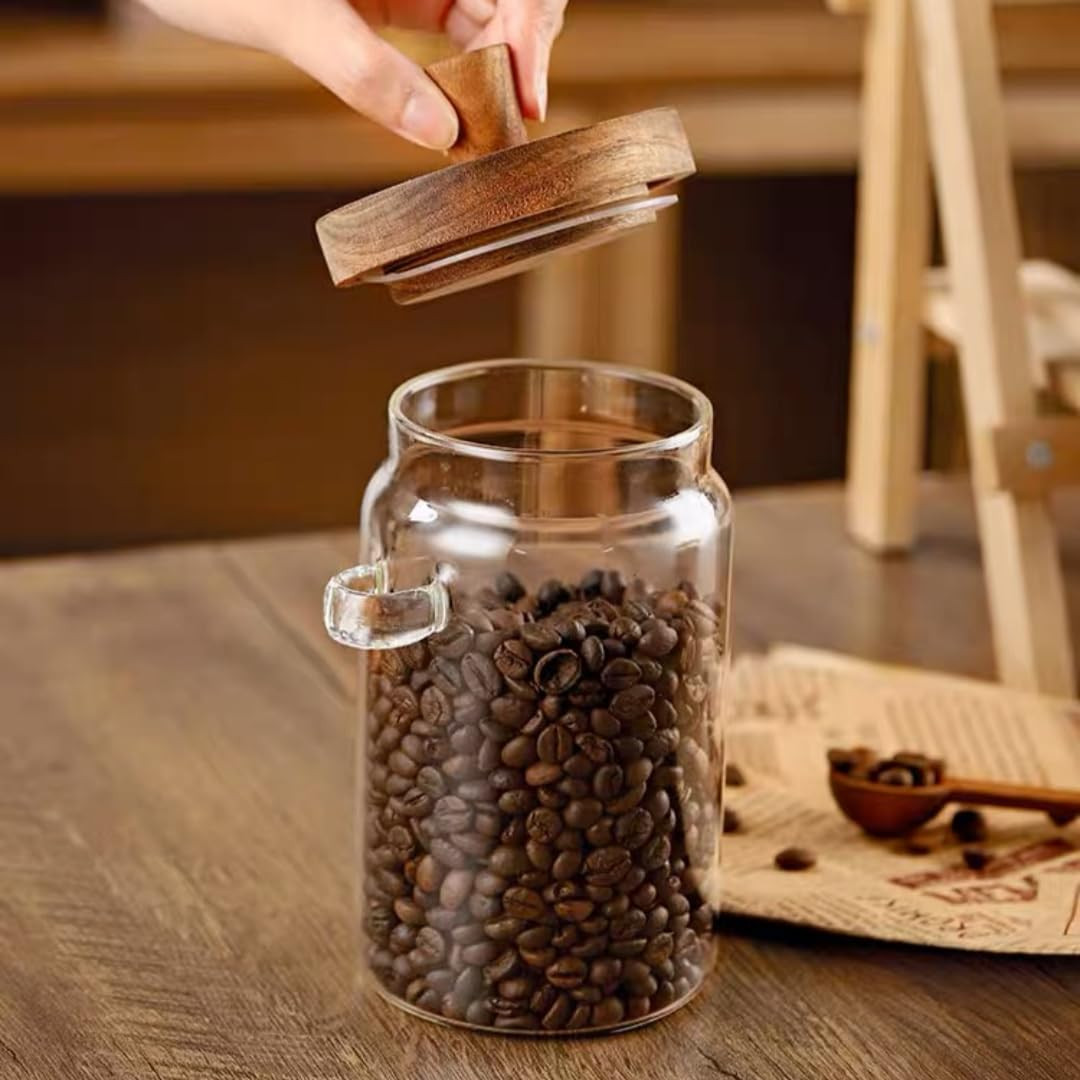 ANSQU Set of 2 Glass Food Storage Jars with Bamboo Wood Lid and Spoon, 27oz Glass Kitchen Caniste... | Amazon (US)