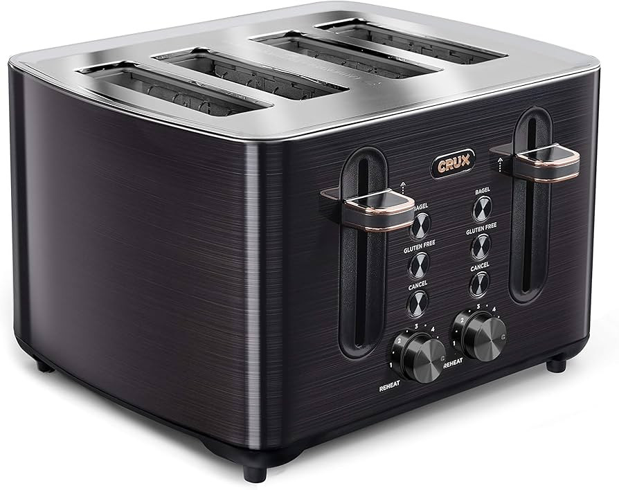 Crux 4-Slice Toaster with Extra Wide Slots & 6 Setting Shade Control, Black Stainless Steel | Amazon (US)