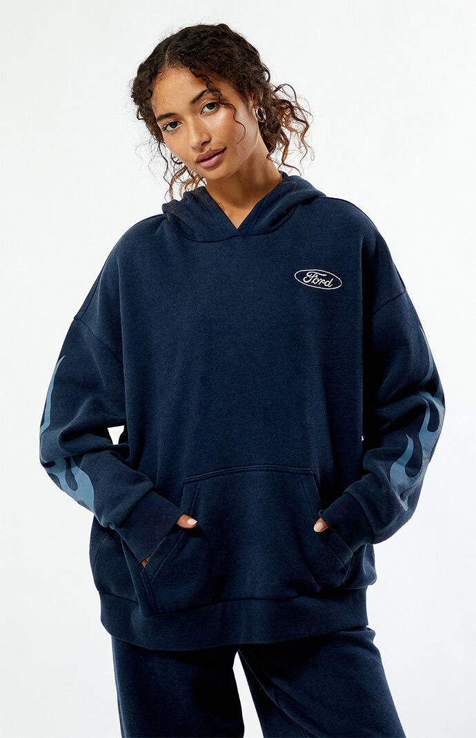 FORD Women's Mustang Flames Oversized Hoodie in Blue - Size Small | PacSun