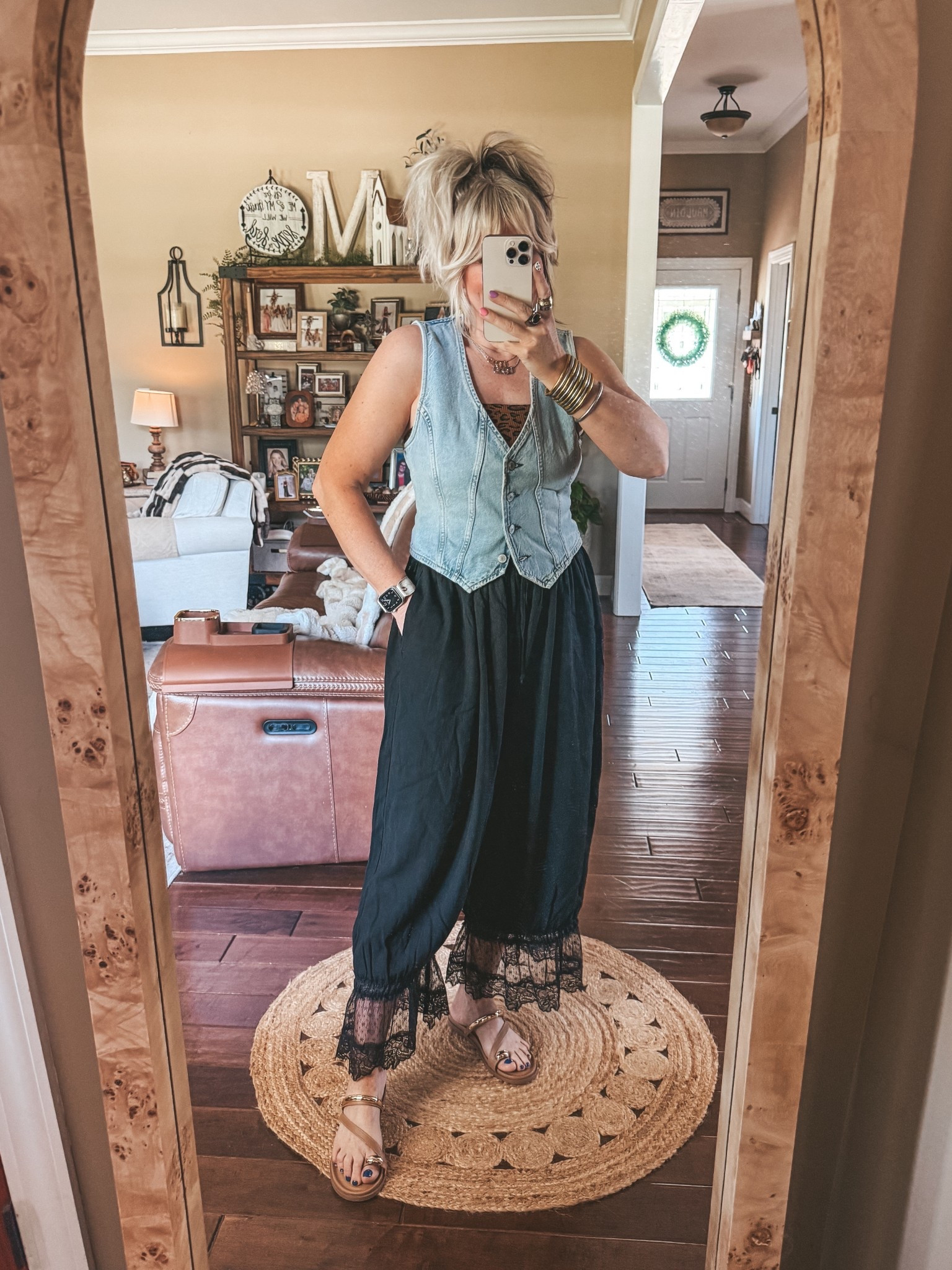 These sandals are adorable! They have a comfy padded sole and I love the gold. I’m in a medium in the pants and my true size in the shoes. Leopard bandeau top is a L/XL  

@Yellow Box #ad #sponsored #yellowboxpartner

#LTKgrwm #LTKootd #LTKOver40